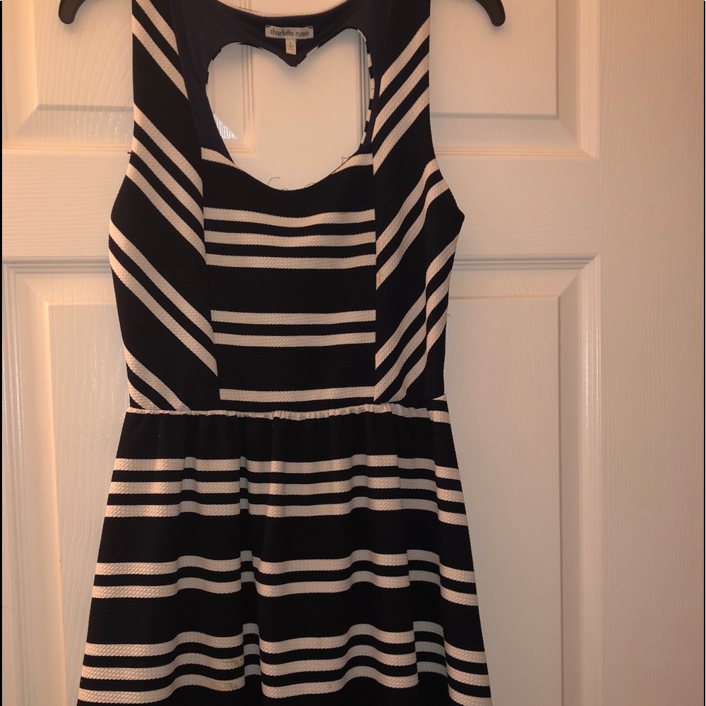 Navy blue & White striped dress, back out (heart)